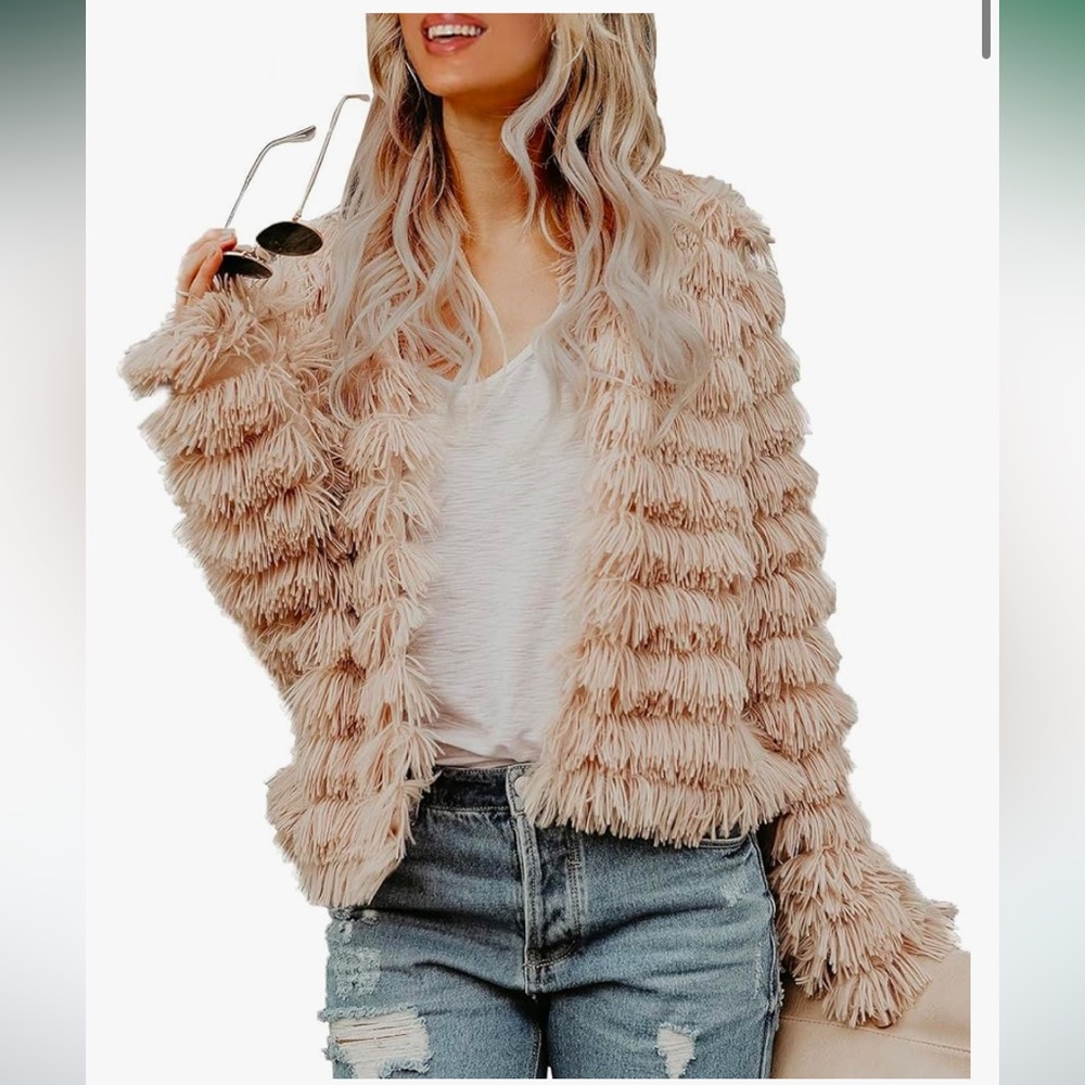 Amazon Coffee Fuzzy Fur Coat Jacket